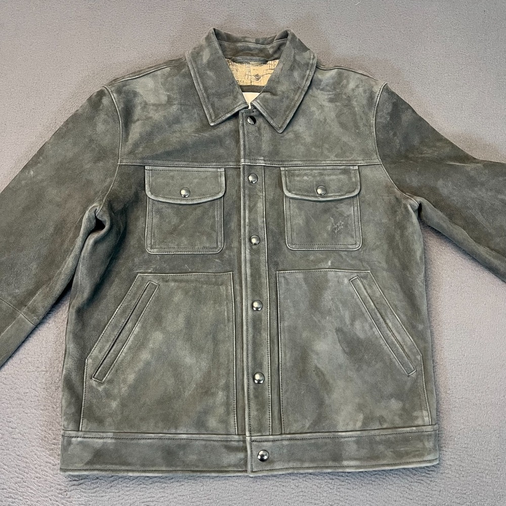 Banana Republic Mens Medium Suede Leather Trucker Jacket New‎ Cinders Gray NWT